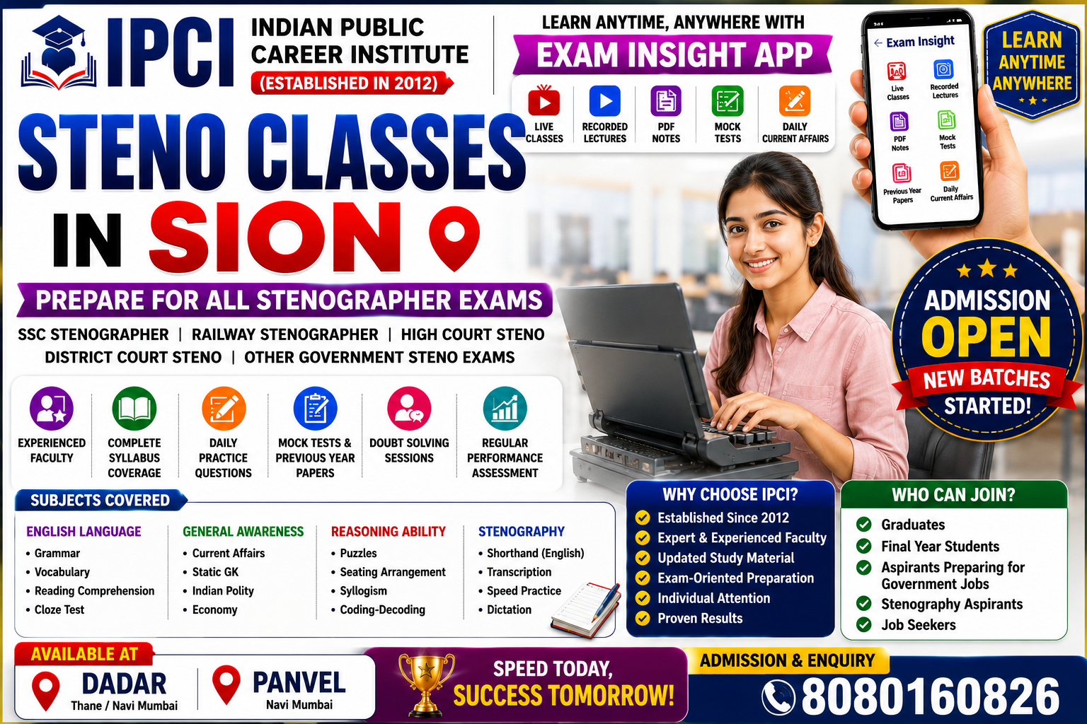 Best Stenographer Classes in Sion | SSC Stenographer Coaching Classes