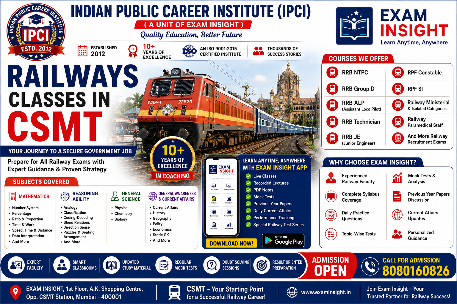 Best Railways Exam Classes in CSMT | RRB NTPC, Group D, ALP & Technician Coaching